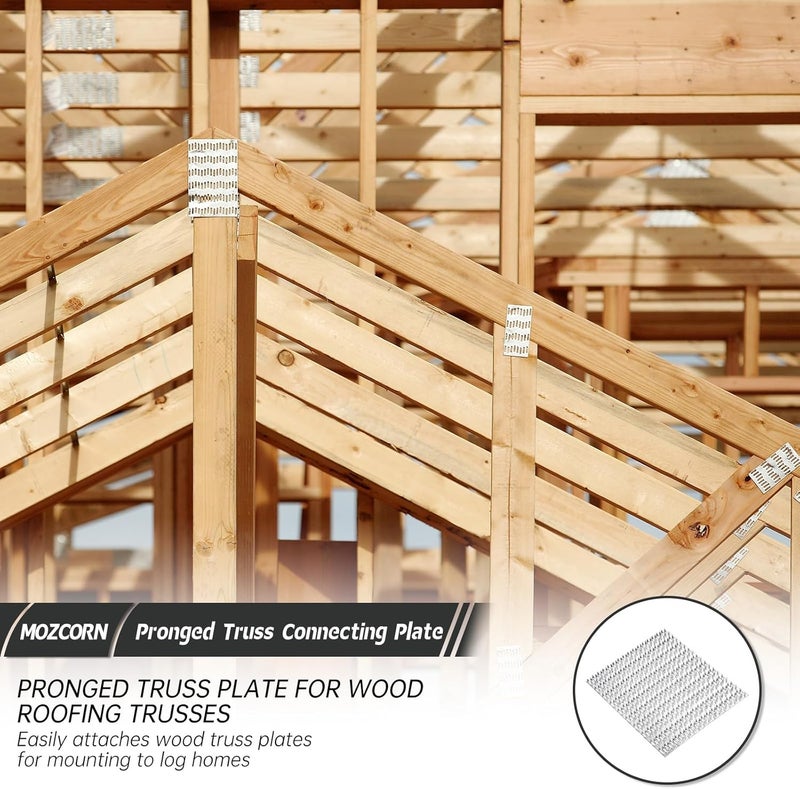 MOZCORN 10Pcs Pronged Truss Plates 8x10, Rafter Truss Brackets for Wood Connection, Galvanized Flat Mending Plates with Nail-Teeth - Image 5